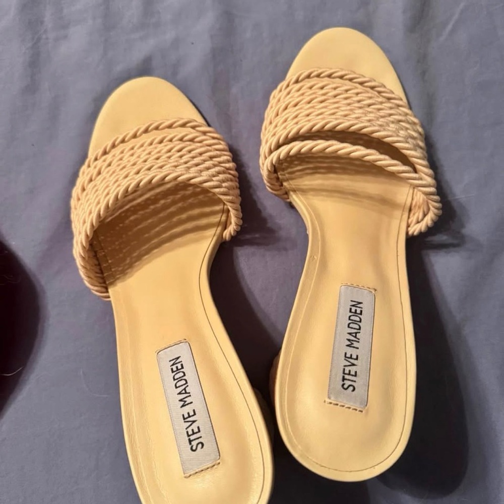 Steve Madden Yellow Braided Strap Slide Sandals